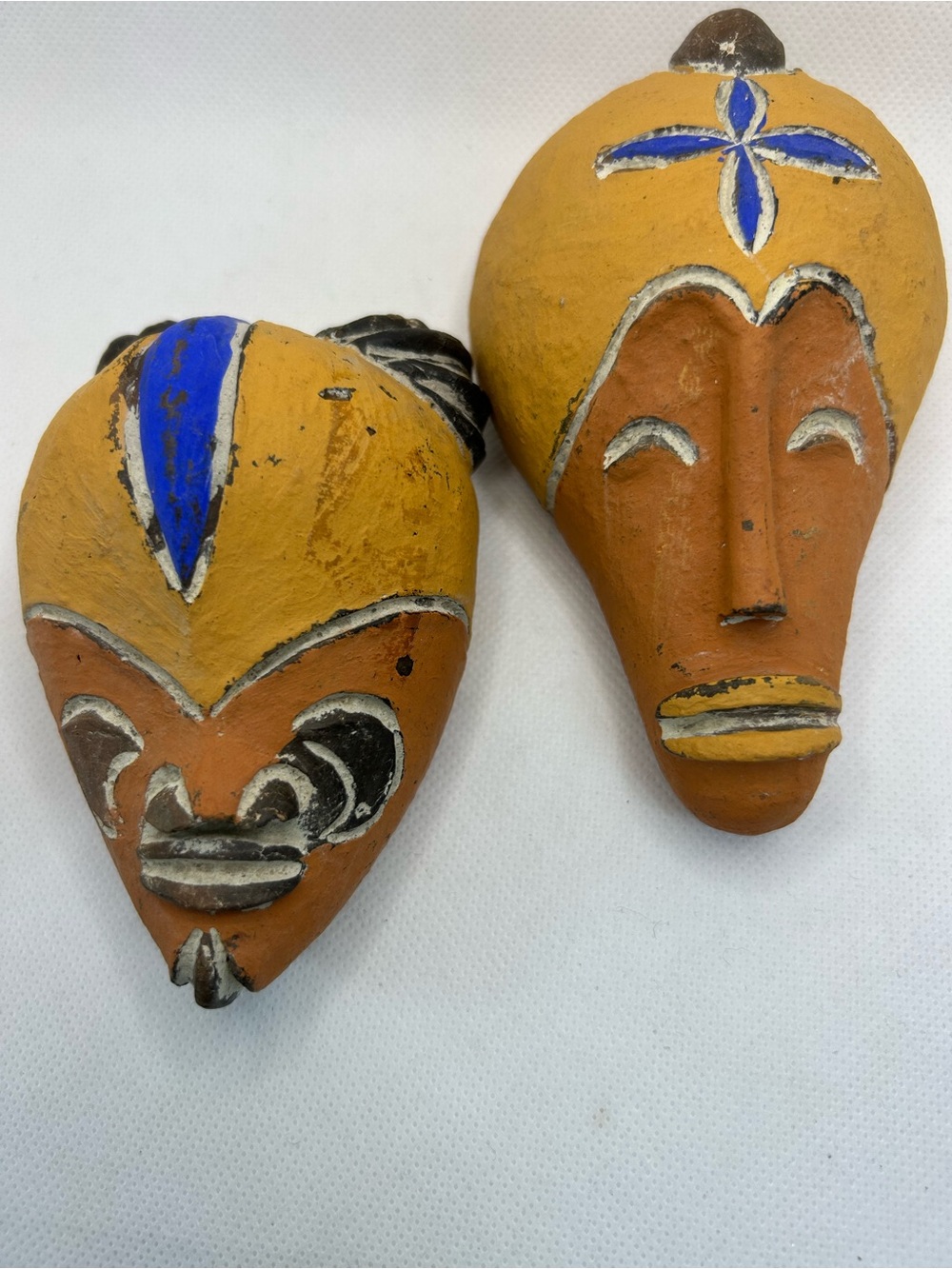 Vintage African Masks Handcrafted Ceramic Tribal Mask Wall Art Terracotta Lot 2